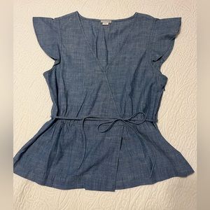 JCrew Chambray Peplum Tie Blouse